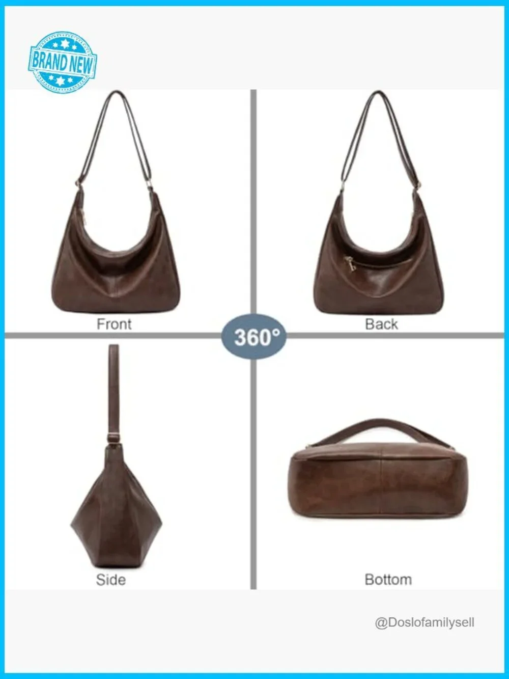 Vegan Leather Hobo Bag Foldable Slouchy Tote Crossbody Shoulder Purse Retro